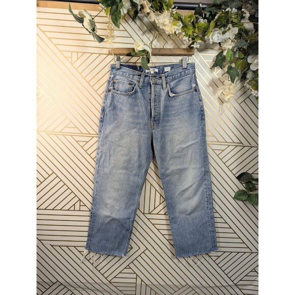 Re/Done Women' Jeans 70s Stove Pipe Straight Raw Hem Casual Classic Blue Size 27 - Picture 1 of 9